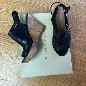 Franco Sarto black leather wedges